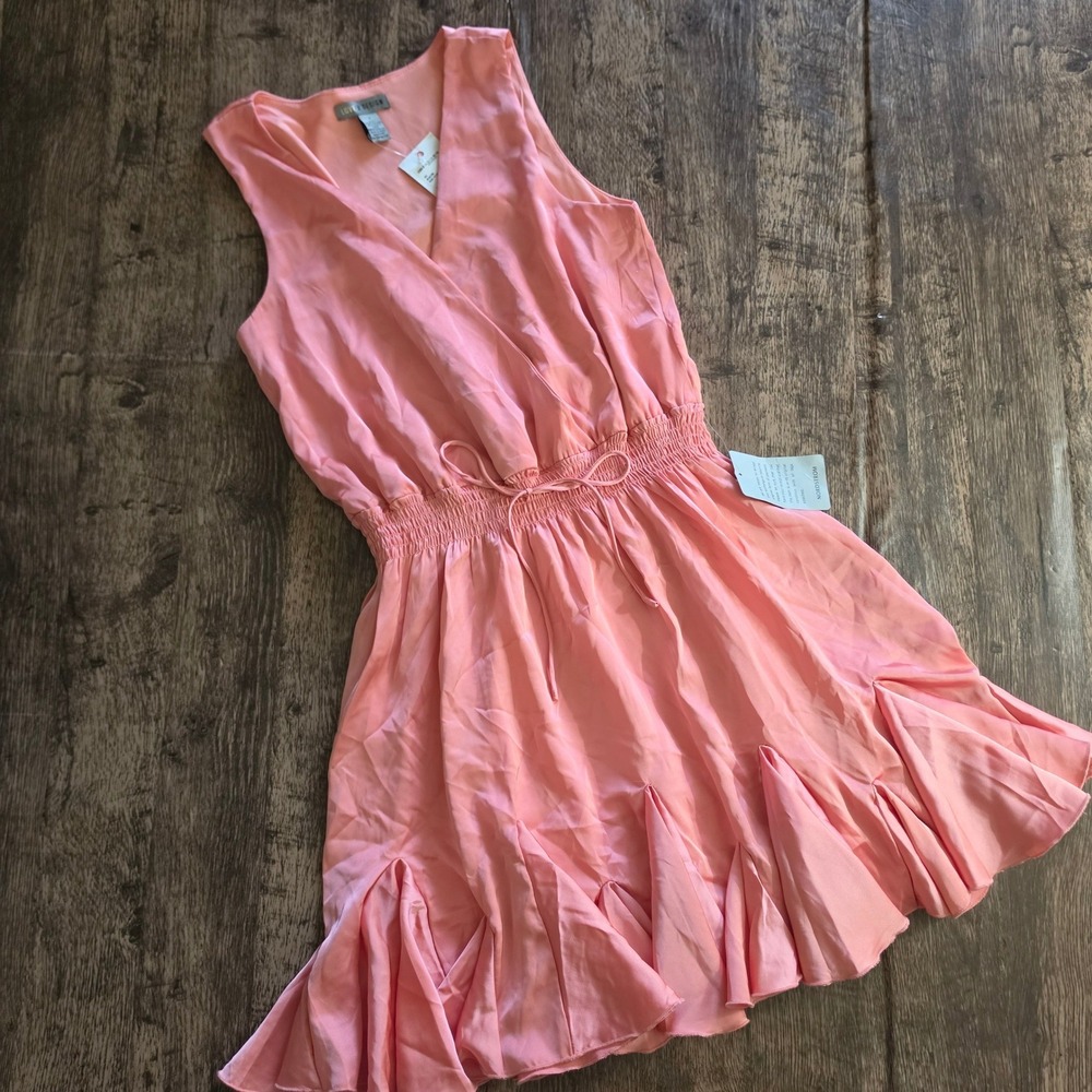 LOVE X DESIGN Mini Dress Womens Small Rose Petal Pink Smocked Waist Ruffle Hem